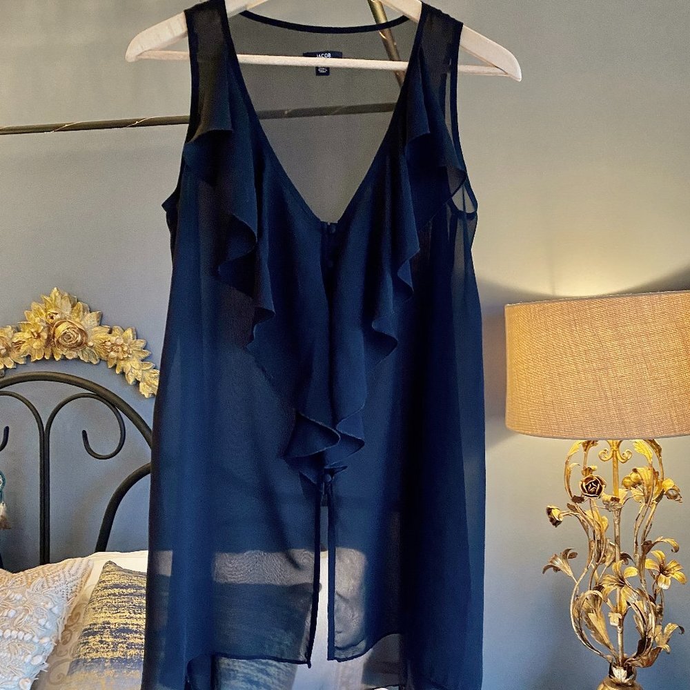 Jacob Sheer Black Ruffle Front Sleeveless Top